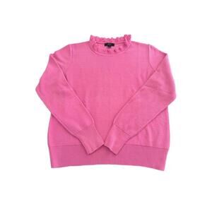J.Crew Women's Ruffle-Neck Pullover Sweater Hot Pink Long‎ Sleeve Small